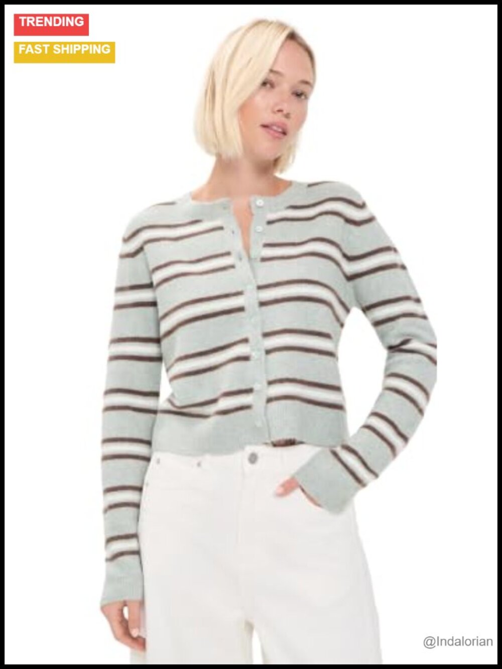 Striped Long Sleeve Cotton Cardigan with Buttons Medium Weight